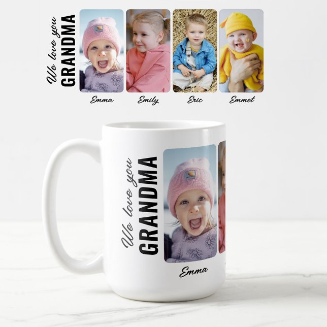 Vi älskar dig Mormor 4 barnbarn Anpassad bild Kaffemugg (Skapare uppladdad)
