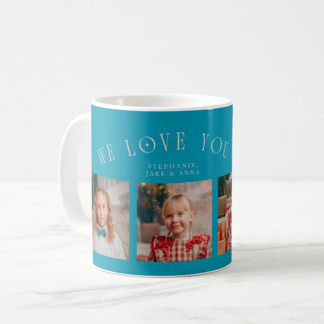 Vi älskar dig mormor 4-foto Aqua Peach Kaffemugg (Framsida vänster)
