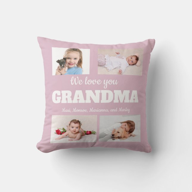 Vi älskar dig Mormor 4 Foto Rosa Kudde (Framsida)
