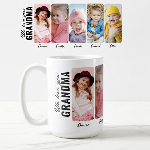 Vi älskar dig Mormor 5 barnbarn Anpassad foto Kaffemugg