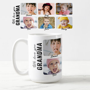 Vi älskar dig Mormor 6 barnbarn Anpassad bild Kaffemugg