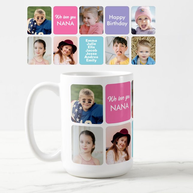 Vi älskar dig Mormor 7 barnbarn Anpassad foto kaff Kaffemugg (Skapare uppladdad)