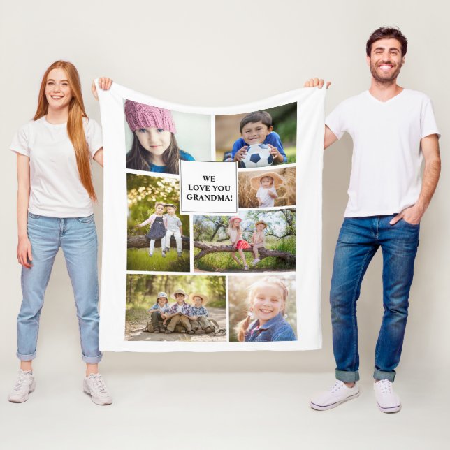 Vi älskar dig Mormor 7 Foto Barn Familj Fleecefilt (På plats)