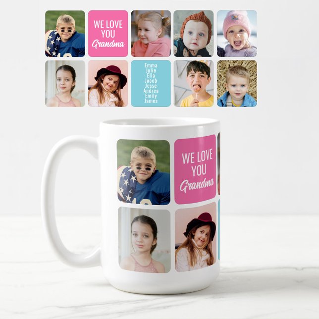 Vi älskar dig mormor 8 barnbarn anpassad foto kaff kaffemugg (Skapare uppladdad)