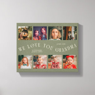 Vi älskar dig mormor 8 Foto Grid Sagegrön Canvastryck