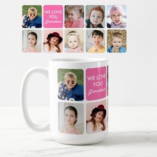 Vi älskar dig Mormor 9 barnbarn Anpassad bild Kaffemugg