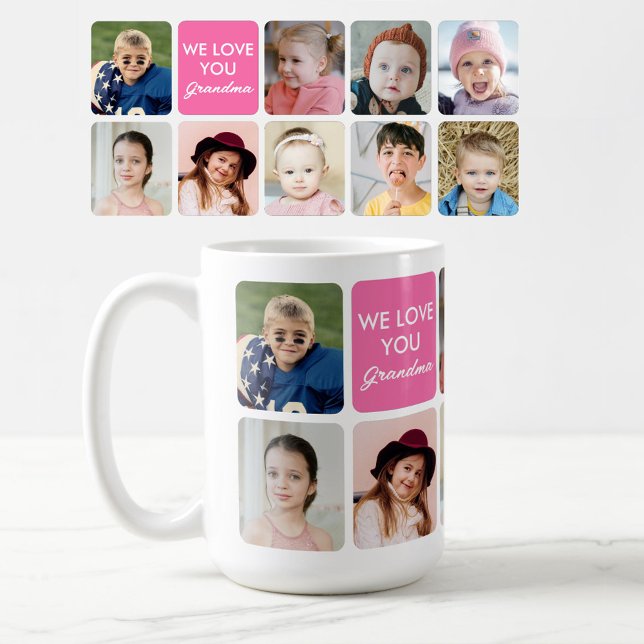 Vi älskar dig Mormor 9 barnbarn Anpassad bild Kaffemugg (Skapare uppladdad)
