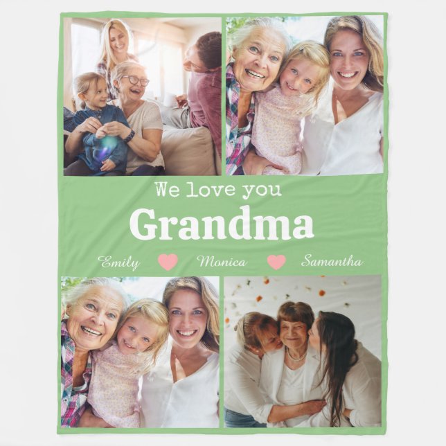 Vi älskar dig mormor elegant skrivstil 4-foto minn fleecefilt (Framsidan)