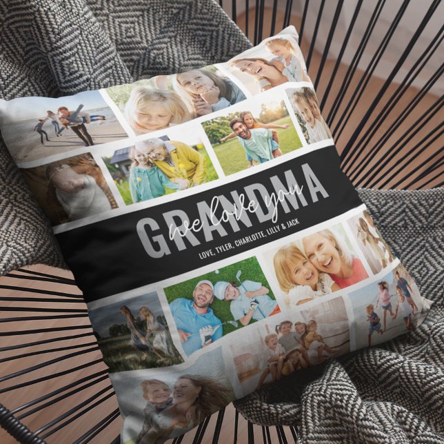 Vi älskar dig mormor Foto Collage Svart Kudde (Skapare uppladdad)