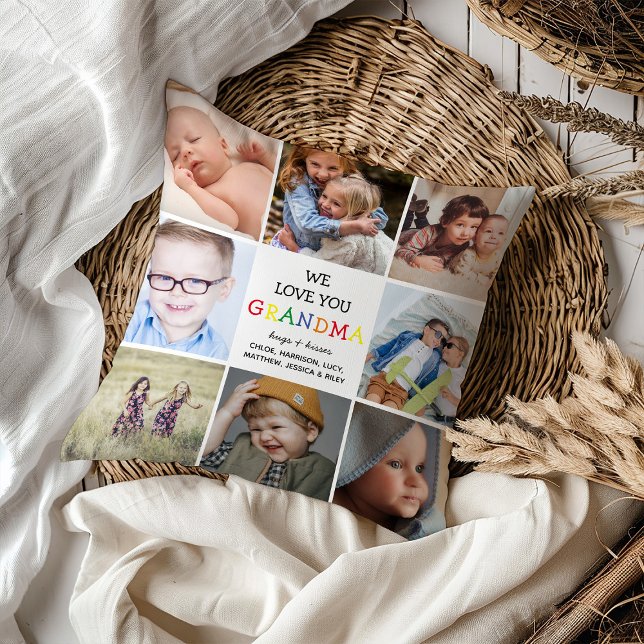 "Vi älskar dig" Mormor Fotokollage Minnessak Kudde (Skapare uppladdad)
