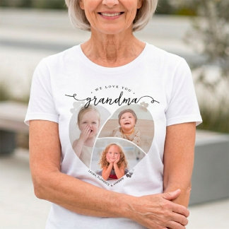 Vi älskar dig mormor Personlig 3 Foto Collage T Shirt