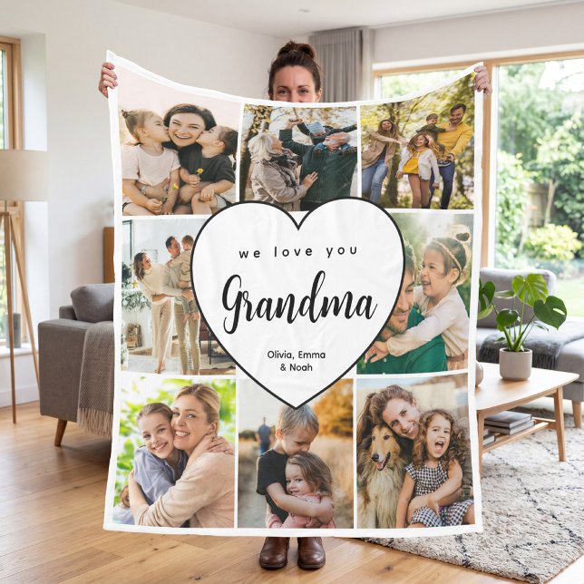 Vi älskar dig mormor Personlig 8 Foto Collage Fleecefilt (Skapare uppladdad)