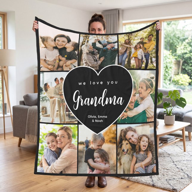 Vi älskar dig mormor Personlig 8 Foto Collage Fleecefilt (Skapare uppladdad)