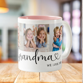 Vi älskar dig Mormor Script 4 Foto Modern Kaffemugg