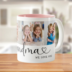 Vi älskar dig Mormor Skript 4 Foto Modern Två-Tonad Mugg