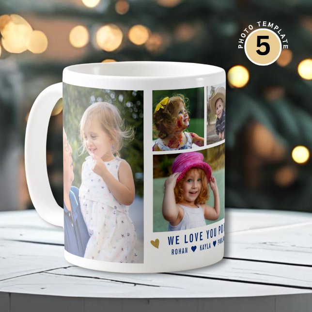 Vi älskar dig namnen på barnbarn 5 fotokollage    kaffemugg (Skapare uppladdad)