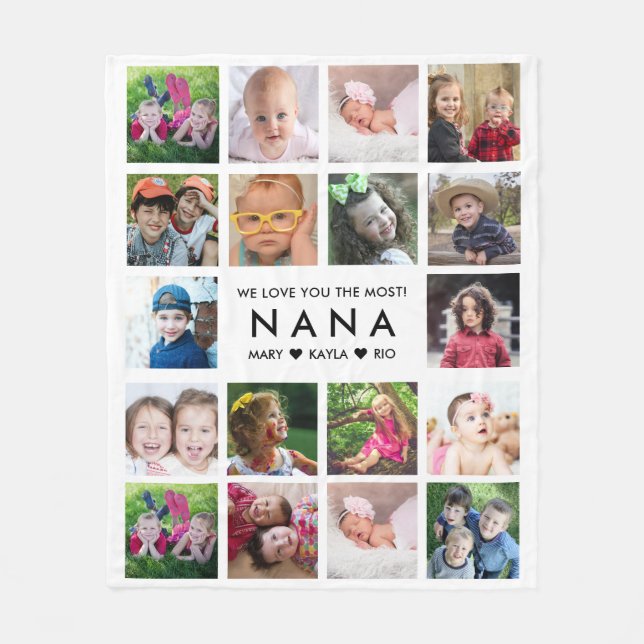  Vi älskar dig Nana barnbarn 18 fotokollage   Fleecefilt (Framsidan)