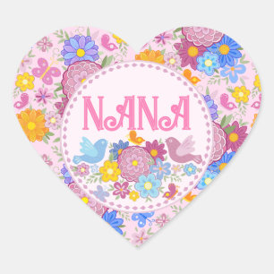 Vi älskar dig Nana Personliga vilda blommor BOHO Hjärtformat Klistermärke