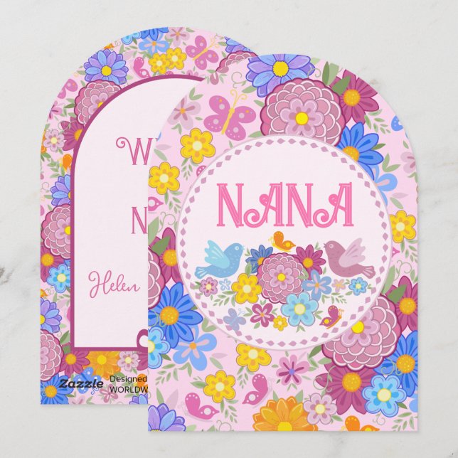 Vi älskar dig Nana vilda blommor BOHO Personlig Julkort (Fram/baksida)