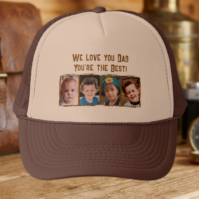 Vi älskar dig pappa 4 foton beige brun keps (Skapare uppladdad)