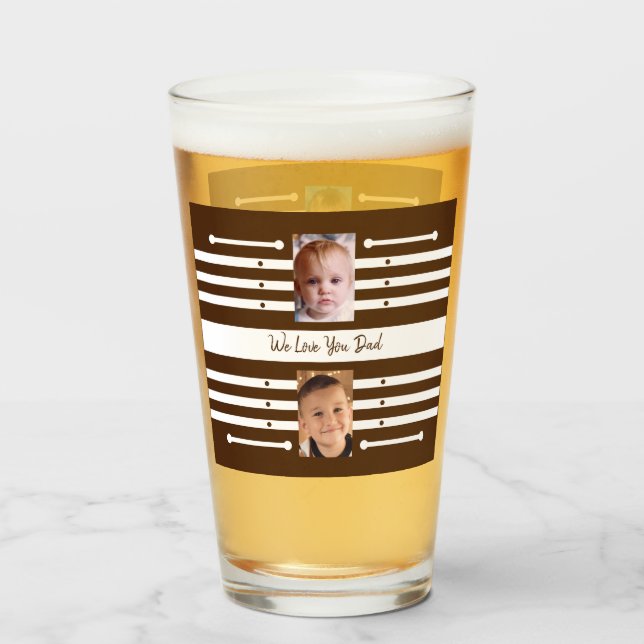 Vi älskar dig Pappa barn foton brun öl Glaskopp (Framsida fylld)