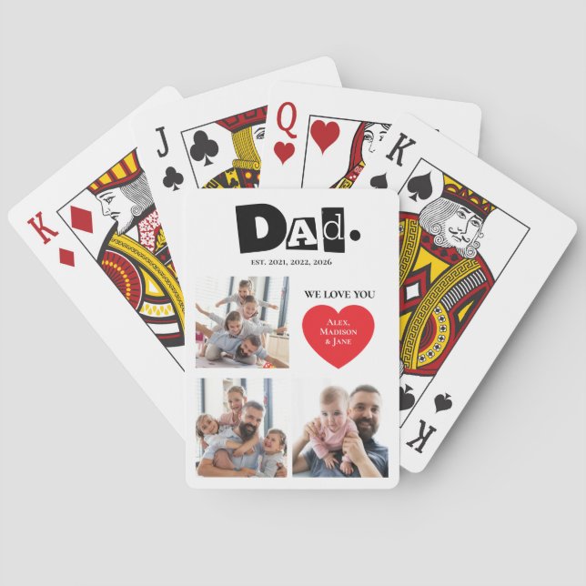 Vi älskar dig Pappa Est År 3 Bilder Hjärta Casinokort (Baksidan)