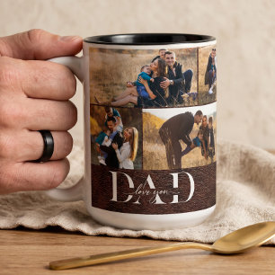 Vi älskar dig pappa läder fotokollage Två-Tonad mugg