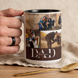 Vi älskar dig pappa läder fotokollage Två-Tonad mugg