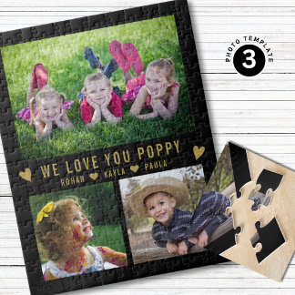 Vi älskar dig Poppy Barnbarn 3 Foto Collage Svart Pussel