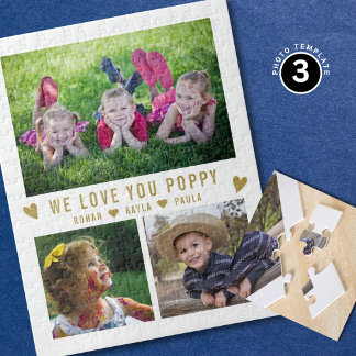 Vi älskar dig Poppy Barnbarns Namn 3 Foto Collage Pussel