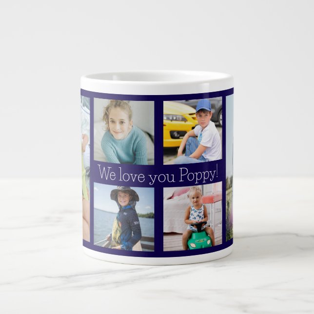 Vi älskar dig Poppy Farfar 6 Foto  Jumbo Mugg (Framsidan)