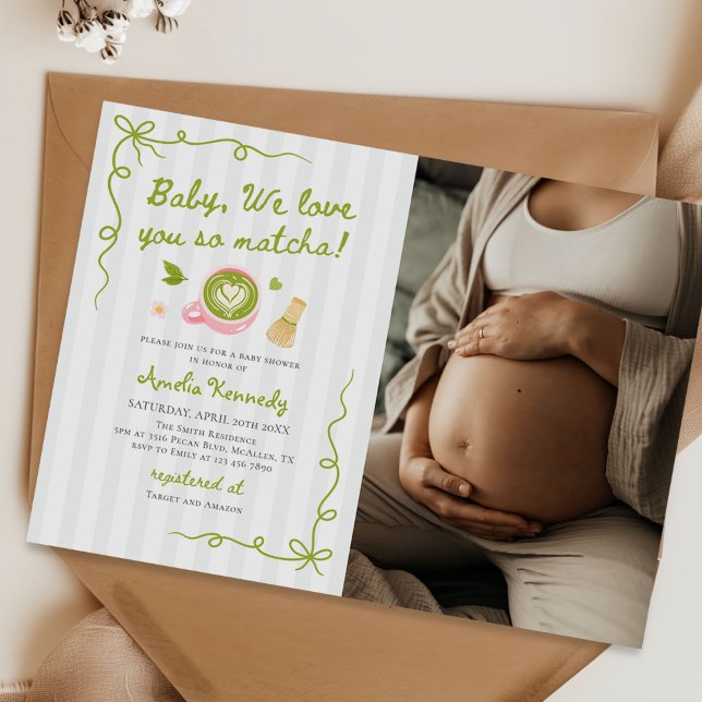 Vi älskar dig så mycket Matcha grönt te Bebis-fest Inbjudningar (Skapare uppladdad)