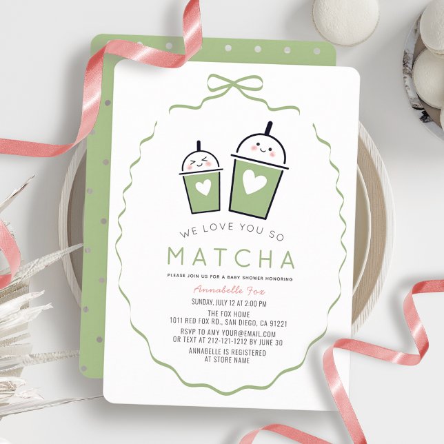 Vi älskar dig så mycket Matcha Kawaii Bow Frame Ba Inbjudningar (Skapare uppladdad)