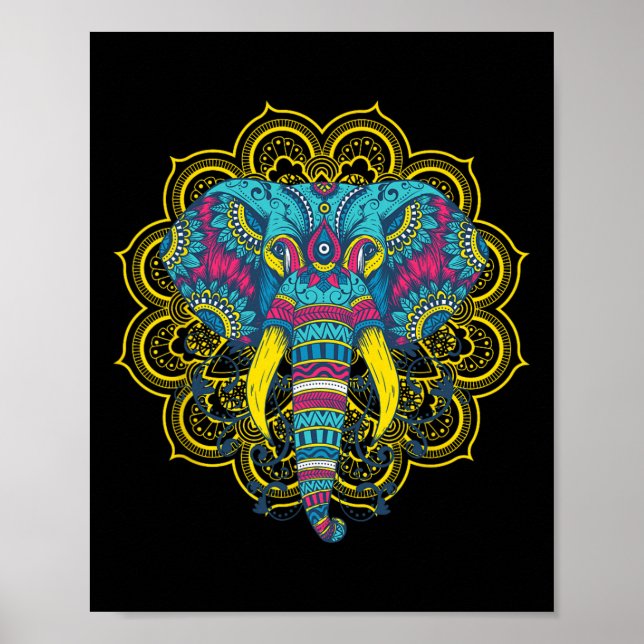 Vi älskar elefanter Elefant Mandala Mönster Indi Poster (Framsidan)