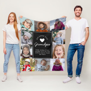 Vi älskar farfar Foto Collage Handskriven skrift Fleecefilt