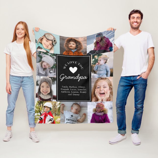 Vi älskar farfar Foto Collage Handskriven skrift Fleecefilt (På plats)