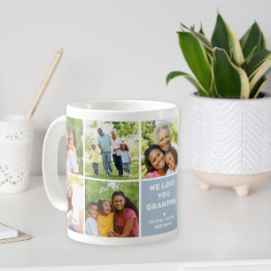 Vi älskar farmor modern blå fotokollage kaffemugg