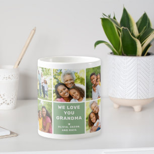 Vi älskar farmor modern grön fotokollage kaffemugg
