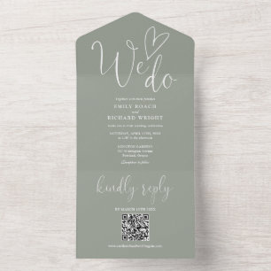 Vi älskar Heart QR Code Sage Green Bröllop