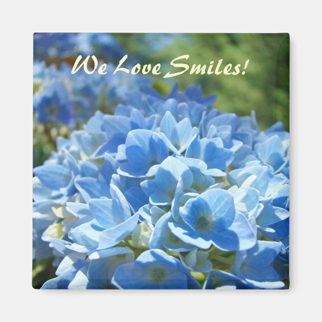 Vi älskar leenden! magneter Blå Hortensia Blommor (Framsidan)