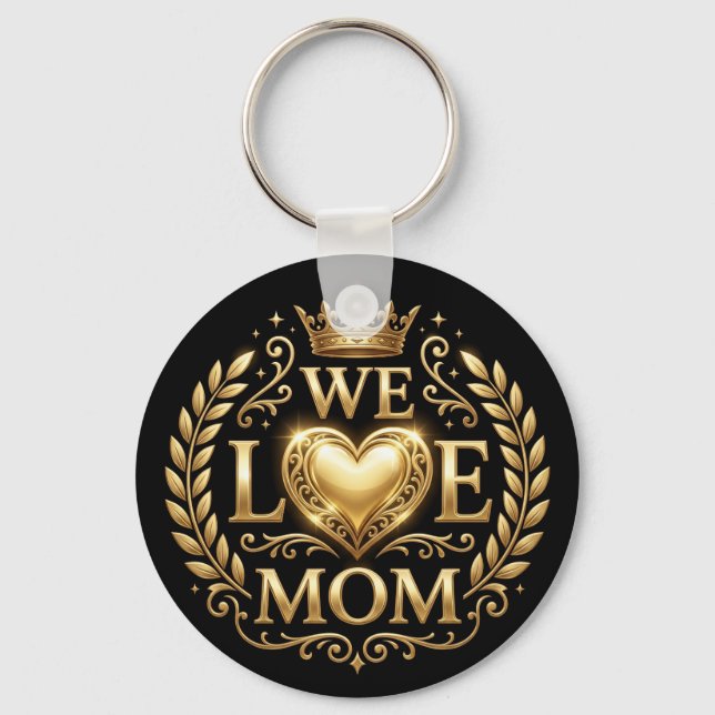 Vi älskar mamma svart och guld nyckelring (Framsida)