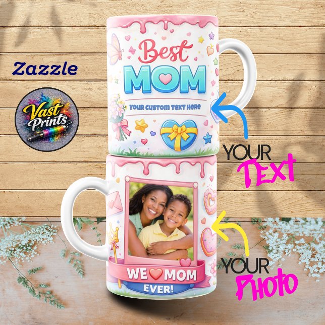 Vi älskar mamma varmt rosa anpassad fotokollage mu mugg (We Love Mom Ever Pink Custom Photo Collage Mugs)