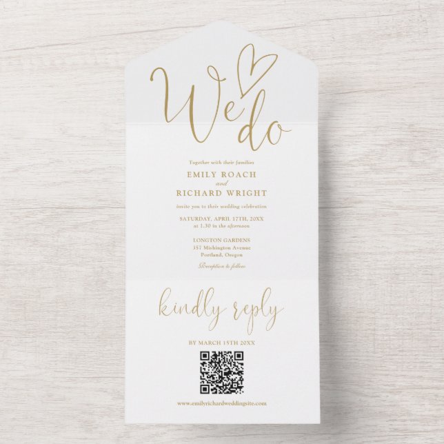 Vi älskar verkligen Heart QR Code Chic Guld Bröllo (Insida)