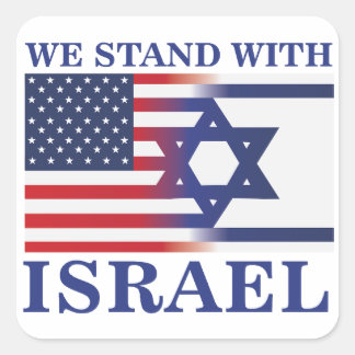 Vi amerikaner står med Israel flagga Fyrkantigt Klistermärke