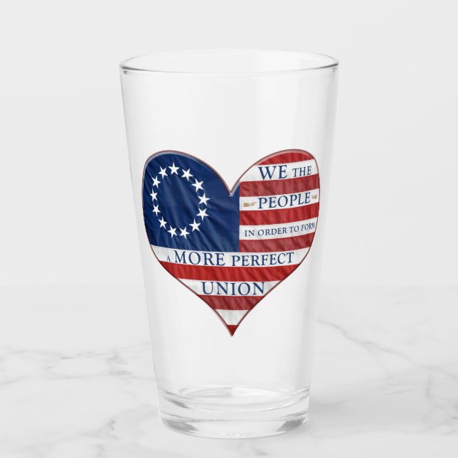 Vi amerikanska Flagga Heart Glass Glaskopp (Framsida)