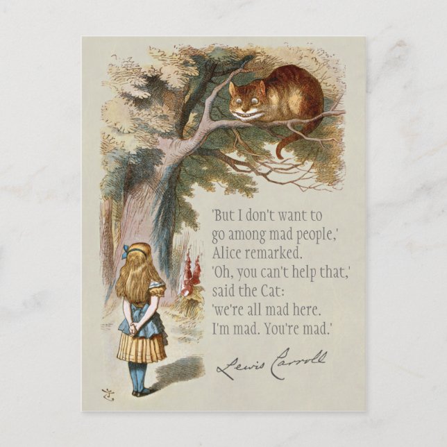 Vi är alla galna här C0188 Alice Cheshire cat Vykort (Framsida)