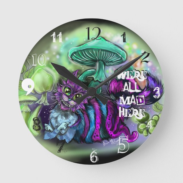Vi är alla galna här Cat Clock Rund Klocka (Framsida)