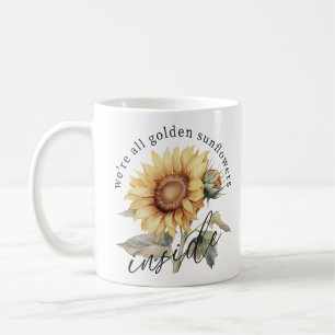 Vi är alla gyllene solblommor inuti kaffemugg