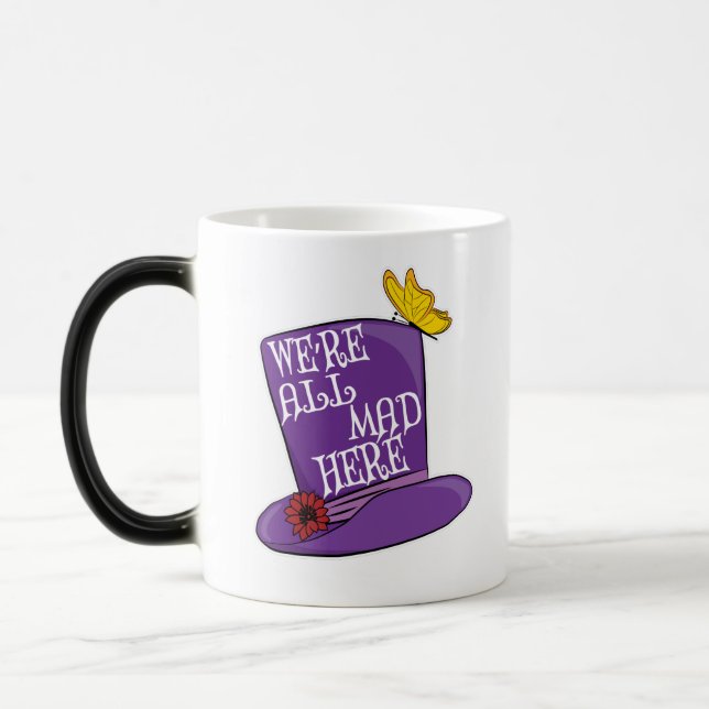 Vi är alla här - Mad Hatter Hat Magisk Mugg (Vänster)