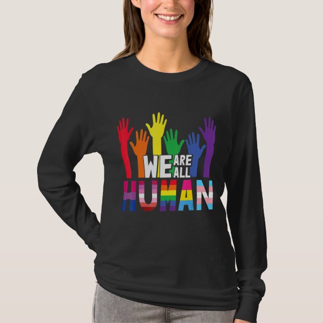 Vi är alla humant hjärt- Flagga LGB för Pride T Shirt (Framsida)